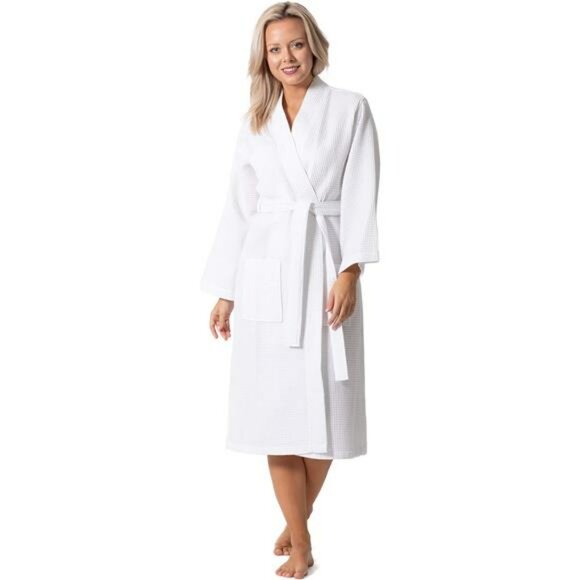 Waffle knit kimono bath robe for women lightweight soft quick dry spa cover - Picture 1 of 8